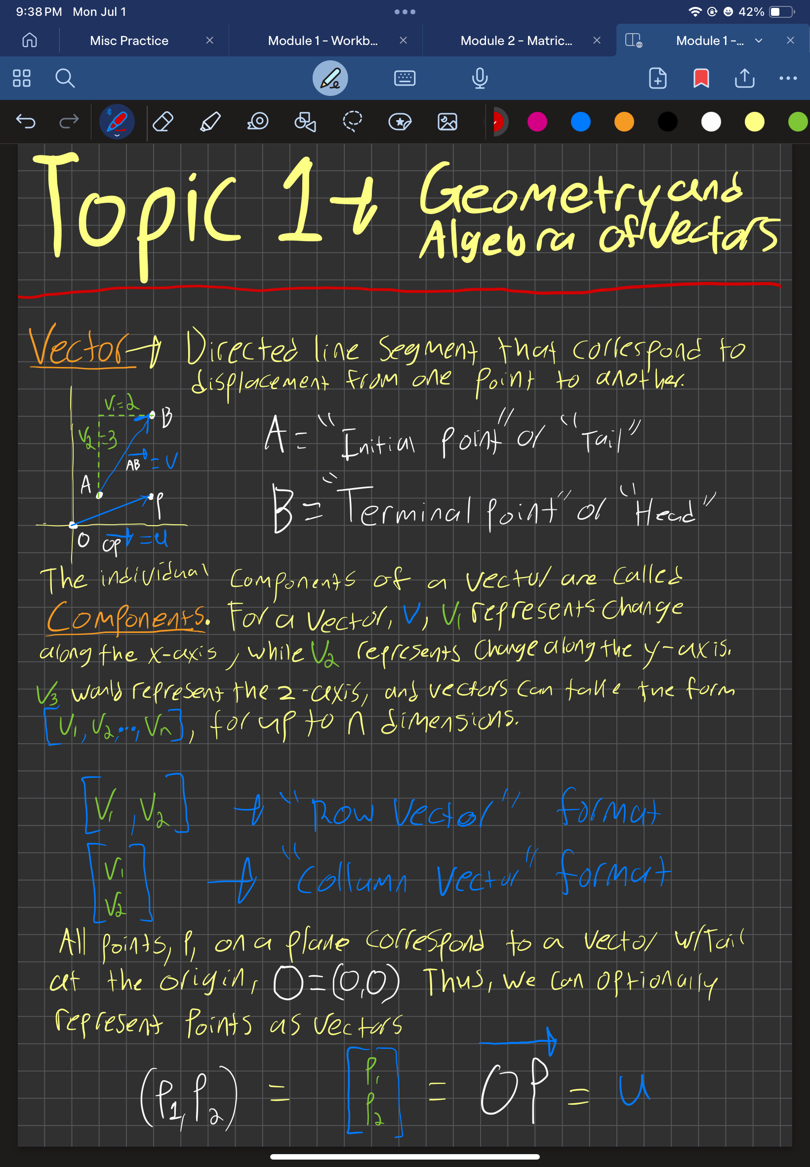 A page of my notes on vectors.